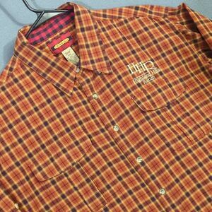 Braeval Shirt Men's XXL Orange Plaid Paddock Long Staple Cotton Wool Tiera